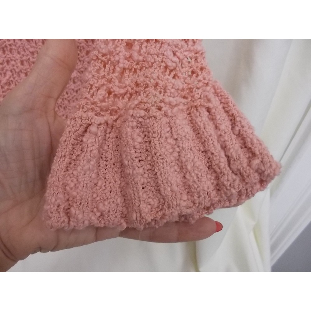 Cahaya by Tanami Pink Open Knit Strappy V-Neck Sweater Ruffle Cuff 3/4 Sleeve - Picture 5 of 6